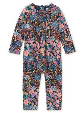18-24M🪷 Tea Collection Smocked Baby Romper Saffron Botanical Floral Print